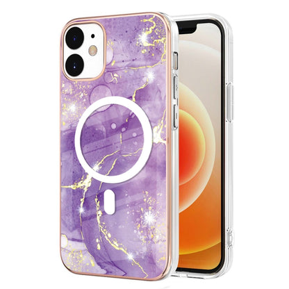 For iPhone 12 / 12 Pro Marble Pattern Dual-side IMD Magsafe TPU Phone Case(Purple 002) by buy2fix
