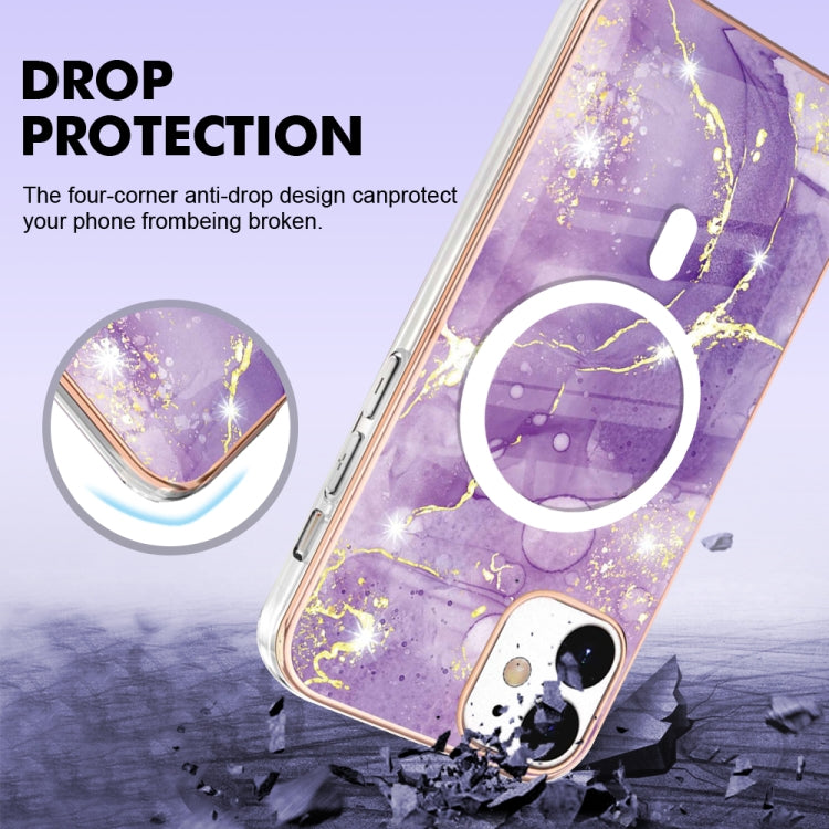 For iPhone 12 / 12 Pro Marble Pattern Dual-side IMD Magsafe TPU Phone Case(Purple 002) by buy2fix