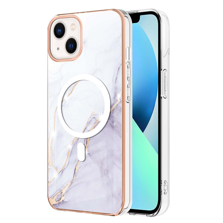 For iPhone 14 Marble Pattern Dual-side IMD Magsafe TPU Phone Case(White 006) by buy2fix