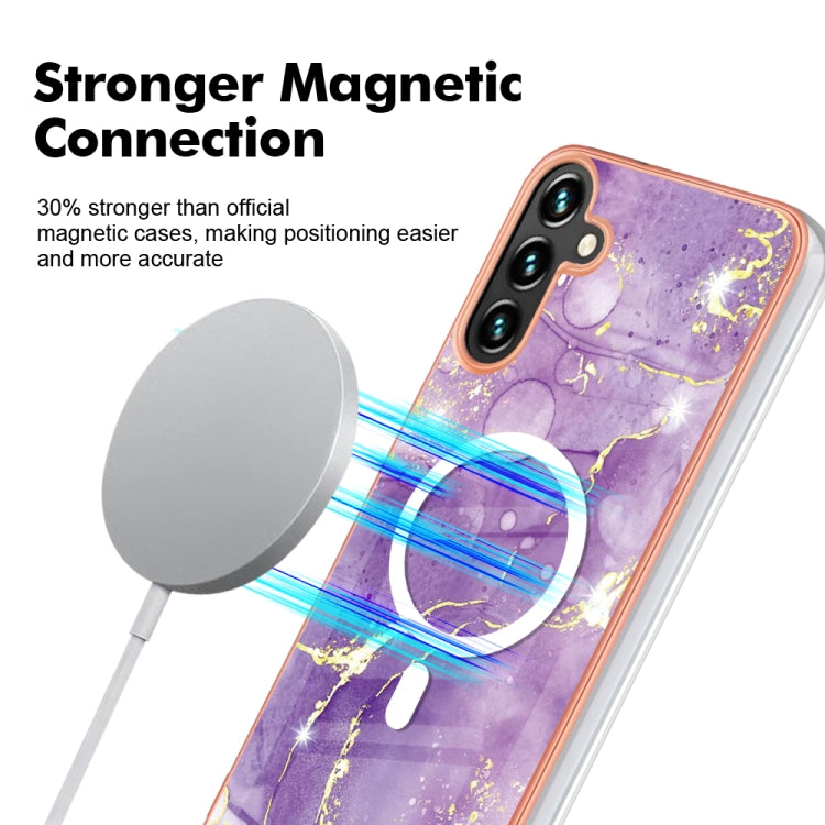 For Samsung Galaxy A34 5G Marble Pattern Dual-side IMD Magsafe TPU Phone Case(Purple 002) by buy2fix