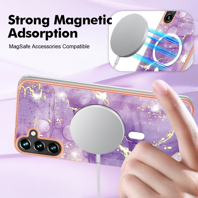 For Samsung Galaxy A34 5G Marble Pattern Dual-side IMD Magsafe TPU Phone Case(Purple 002) by buy2fix