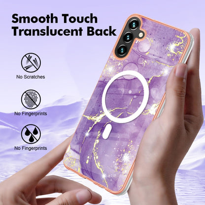 For Samsung Galaxy A34 5G Marble Pattern Dual-side IMD Magsafe TPU Phone Case(Purple 002) by buy2fix