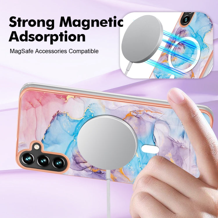 For Samsung Galaxy A34 5G Marble Pattern Dual-side IMD Magsafe TPU Phone Case(Blue Marble) by buy2fix