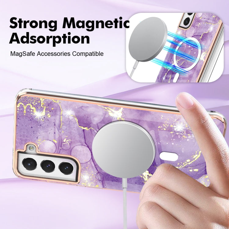 For Samsung Galaxy S21 FE 5G Marble Pattern Dual-side IMD Magsafe TPU Phone Case(Purple 002) by buy2fix