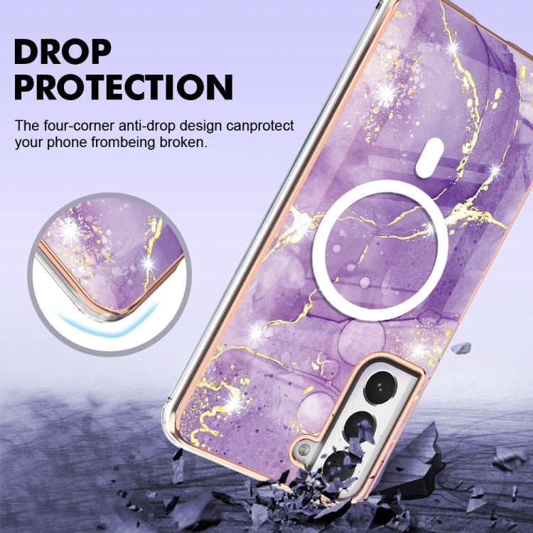 For Samsung Galaxy S21 FE 5G Marble Pattern Dual-side IMD Magsafe TPU Phone Case(Purple 002) by buy2fix
