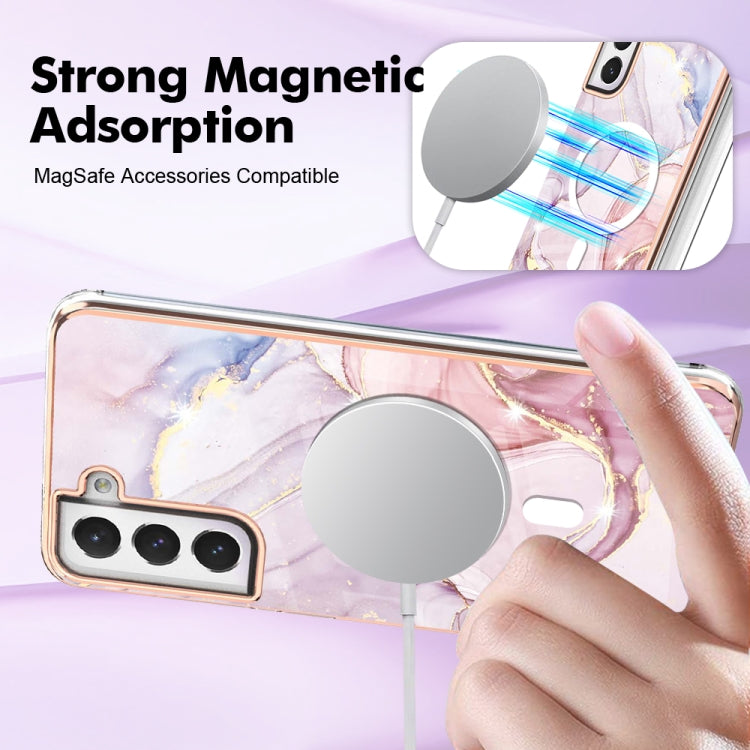 For Samsung Galaxy S21 FE 5G Marble Pattern Dual-side IMD Magsafe TPU Phone Case(Rose Gold 005) by buy2fix