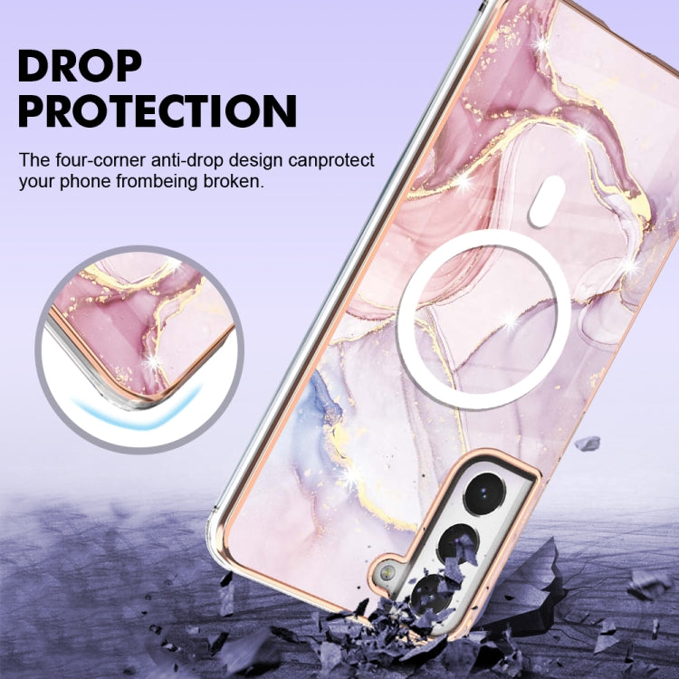 For Samsung Galaxy S21 FE 5G Marble Pattern Dual-side IMD Magsafe TPU Phone Case(Rose Gold 005) by buy2fix