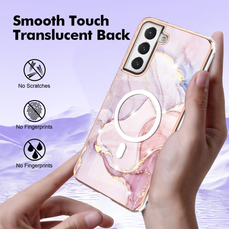 For Samsung Galaxy S21 FE 5G Marble Pattern Dual-side IMD Magsafe TPU Phone Case(Rose Gold 005) by buy2fix
