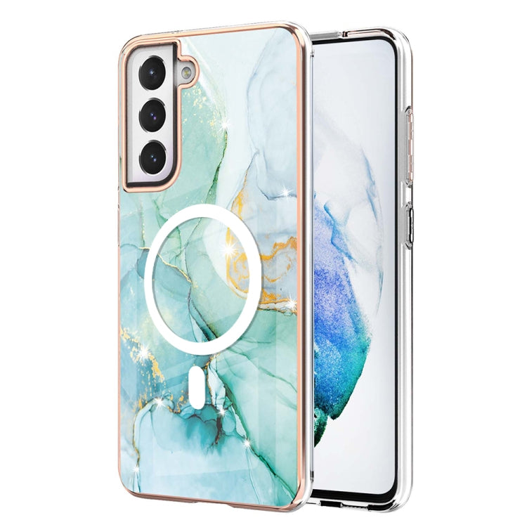 For Samsung Galaxy S21 FE 5G Marble Pattern Dual-side IMD Magsafe TPU Phone Case(Green 003) by buy2fix