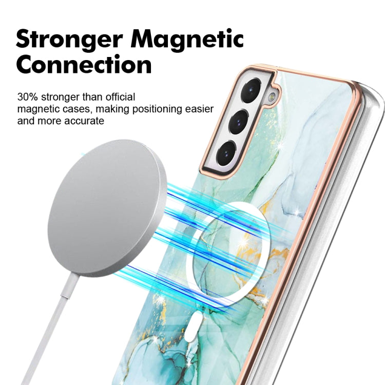 For Samsung Galaxy S21 FE 5G Marble Pattern Dual-side IMD Magsafe TPU Phone Case(Green 003) by buy2fix