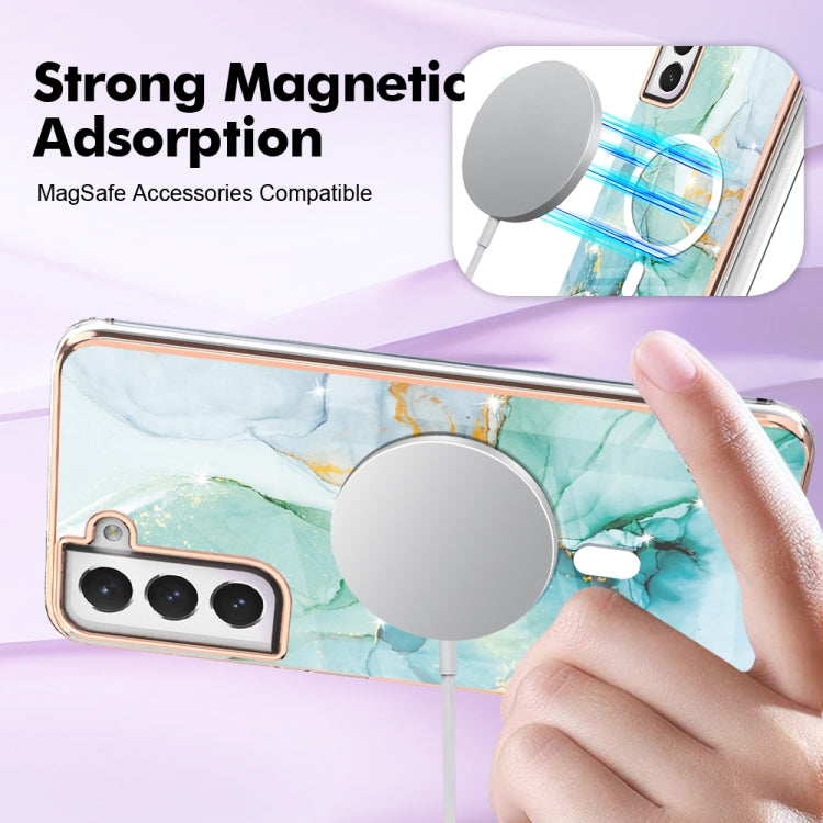For Samsung Galaxy S21 FE 5G Marble Pattern Dual-side IMD Magsafe TPU Phone Case(Green 003) by buy2fix