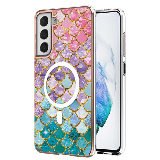 For Samsung Galaxy S21 FE 5G Marble Pattern Dual-side IMD Magsafe TPU Phone Case(Colorful Scales) by buy2fix