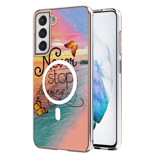 For Samsung Galaxy S21 FE 5G Marble Pattern Dual-side IMD Magsafe TPU Phone Case(Dream Butterfly) by buy2fix