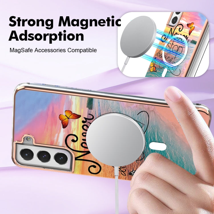 For Samsung Galaxy S21 FE 5G Marble Pattern Dual-side IMD Magsafe TPU Phone Case(Dream Butterfly) by buy2fix