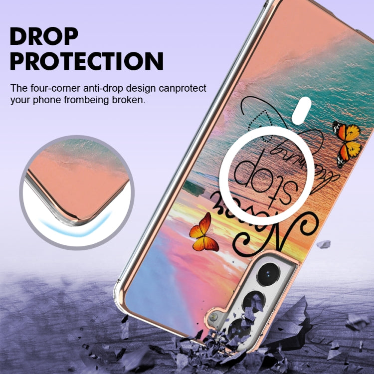 For Samsung Galaxy S21 FE 5G Marble Pattern Dual-side IMD Magsafe TPU Phone Case(Dream Butterfly) by buy2fix