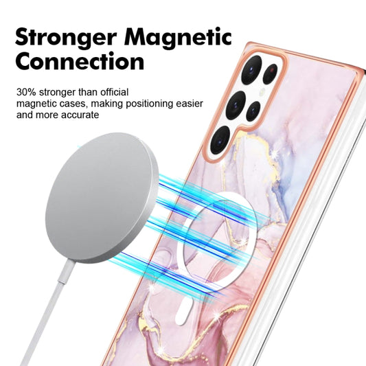 For Samsung Galaxy S22 Ultra 5G Marble Pattern Dual-side IMD Magsafe TPU Phone Case(Rose Gold 005) by buy2fix