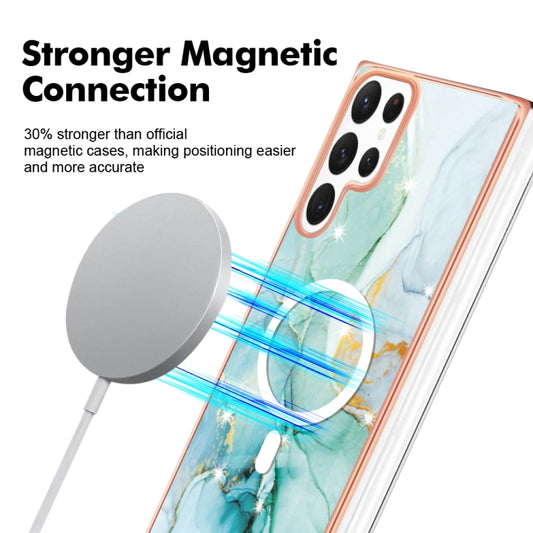For Samsung Galaxy S22 Ultra 5G Marble Pattern Dual-side IMD Magsafe TPU Phone Case(Green 003) by buy2fix