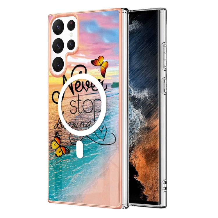 For Samsung Galaxy S22 Ultra 5G Marble Pattern Dual-side IMD Magsafe TPU Phone Case(Dream Butterfly) by buy2fix