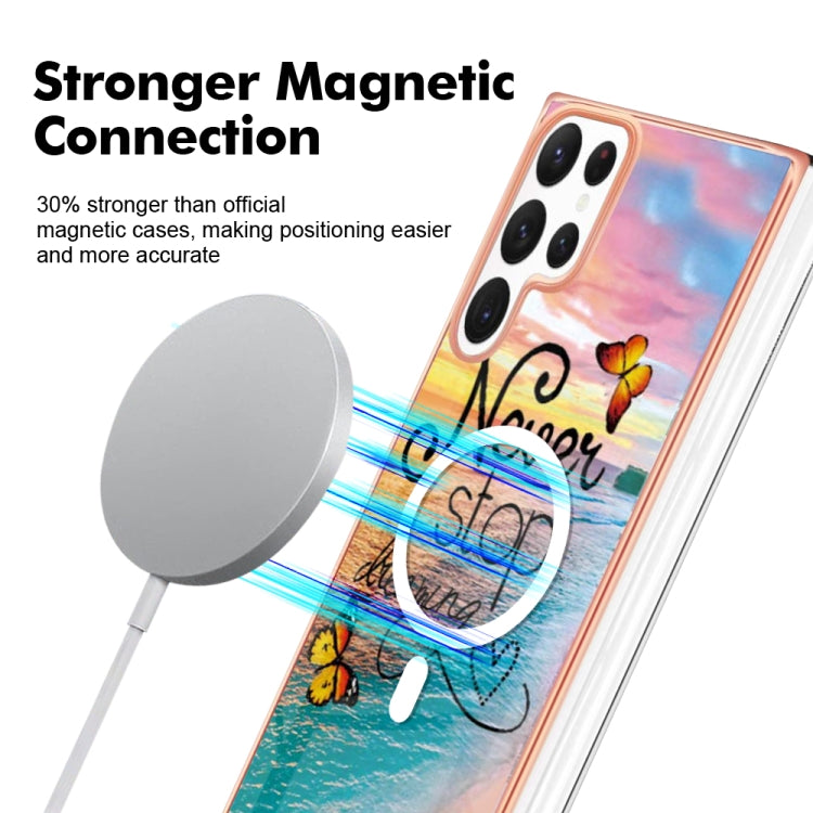 For Samsung Galaxy S22 Ultra 5G Marble Pattern Dual-side IMD Magsafe TPU Phone Case(Dream Butterfly) by buy2fix