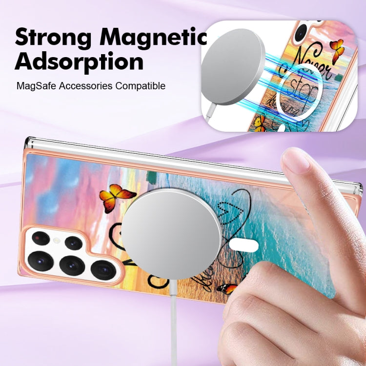 For Samsung Galaxy S22 Ultra 5G Marble Pattern Dual-side IMD Magsafe TPU Phone Case(Dream Butterfly) by buy2fix