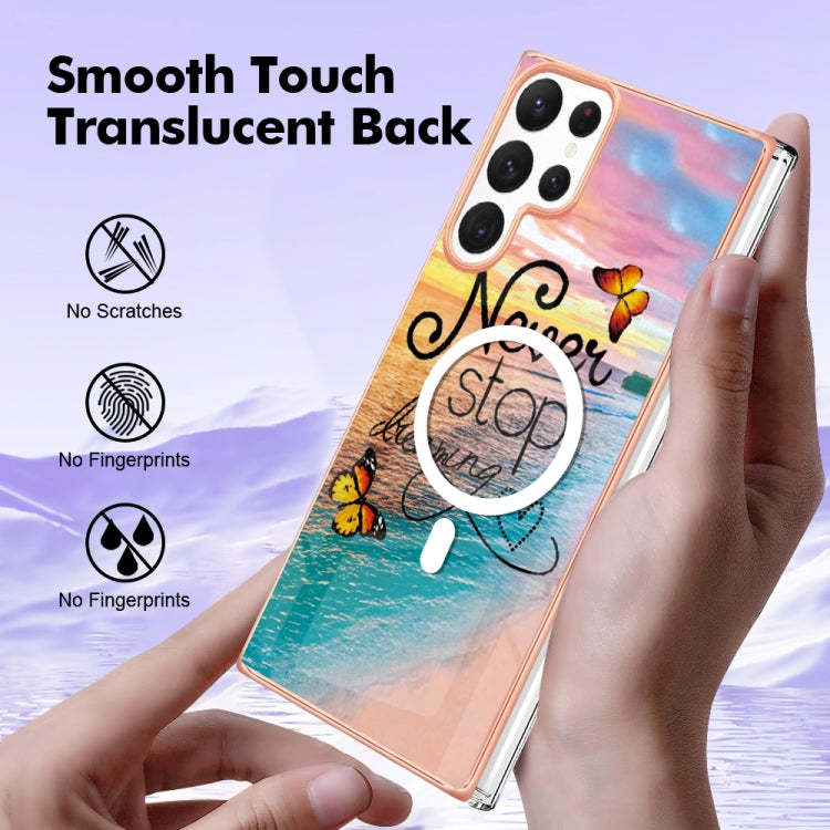 For Samsung Galaxy S22 Ultra 5G Marble Pattern Dual-side IMD Magsafe TPU Phone Case(Dream Butterfly) by buy2fix