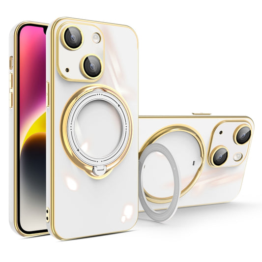 For iPhone 15 Multifunction Electroplating MagSafe Holder Phone Case(White) - iPhone 15 Cases by buy2fix | Online Shopping UK | buy2fix
