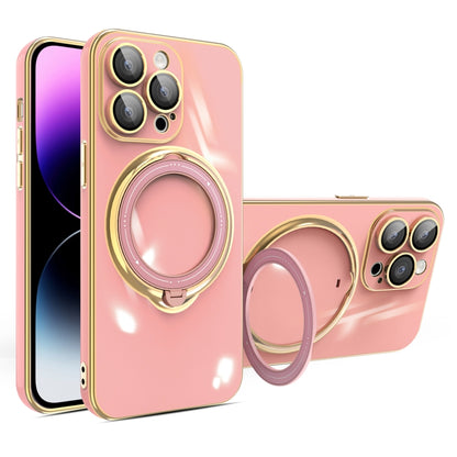 For iPhone 14 Pro Max Multifunction Electroplating MagSafe Holder Phone Case(Pink) - iPhone 14 Pro Max Cases by buy2fix | Online Shopping UK | buy2fix