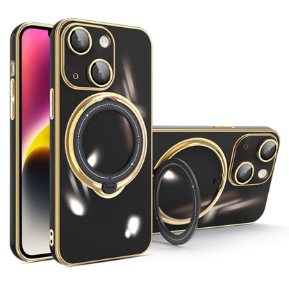 For iPhone 14 Plus Multifunction Electroplating MagSafe Holder Phone Case(Black) - iPhone 14 Plus Cases by buy2fix | Online Shopping UK | buy2fix