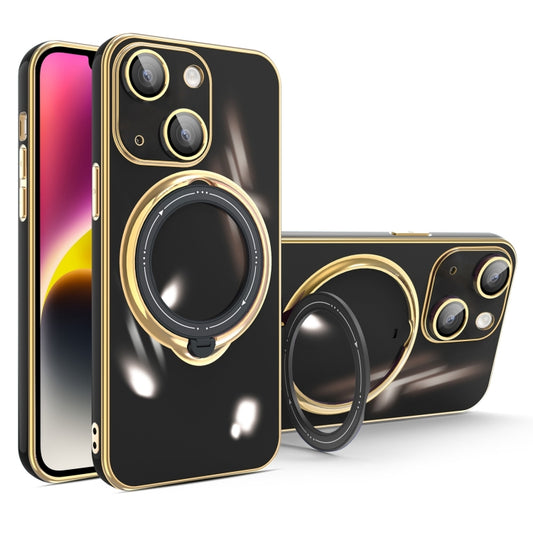 For iPhone 14 Plus Multifunction Electroplating MagSafe Holder Phone Case(Black) - iPhone 14 Plus Cases by buy2fix | Online Shopping UK | buy2fix