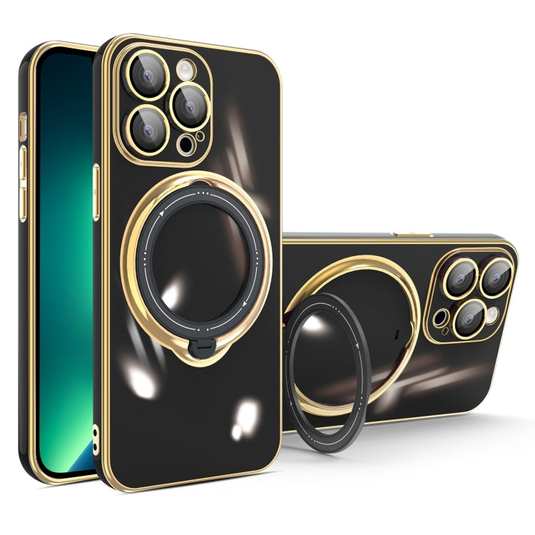 For iPhone 13 Pro Multifunction Electroplating MagSafe Holder Phone Case(Black) - iPhone 13 Pro Cases by buy2fix | Online Shopping UK | buy2fix