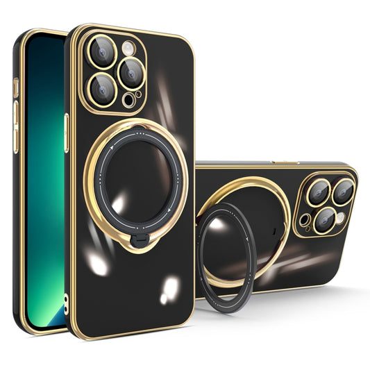 For iPhone 13 Pro Multifunction Electroplating MagSafe Holder Phone Case(Black) - iPhone 13 Pro Cases by buy2fix | Online Shopping UK | buy2fix