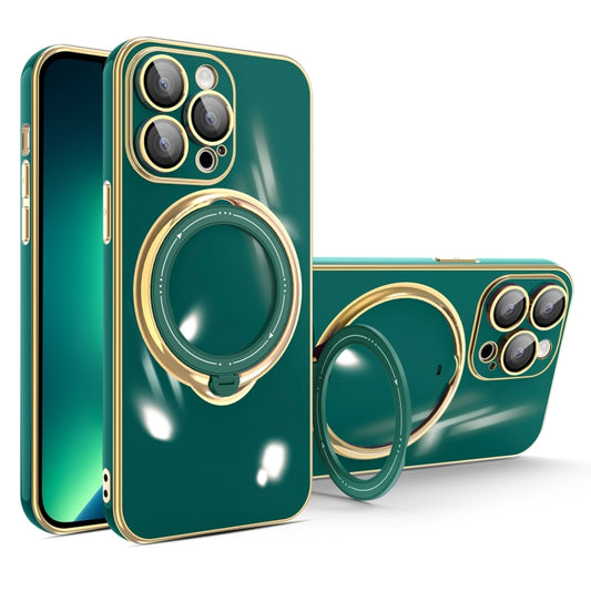 For iPhone 13 Pro Multifunction Electroplating MagSafe Holder Phone Case(Dark Green) - iPhone 13 Pro Cases by buy2fix | Online Shopping UK | buy2fix