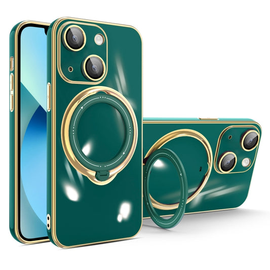 For iPhone 13 Multifunction Electroplating MagSafe Holder Phone Case(Dark Green) - iPhone 13 Cases by buy2fix | Online Shopping UK | buy2fix