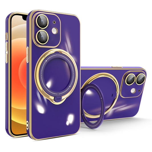 For iPhone 12 Multifunction Electroplating MagSafe Holder Phone Case(Dark Purple) - iPhone 12 / 12 Pro Cases by buy2fix | Online Shopping UK | buy2fix