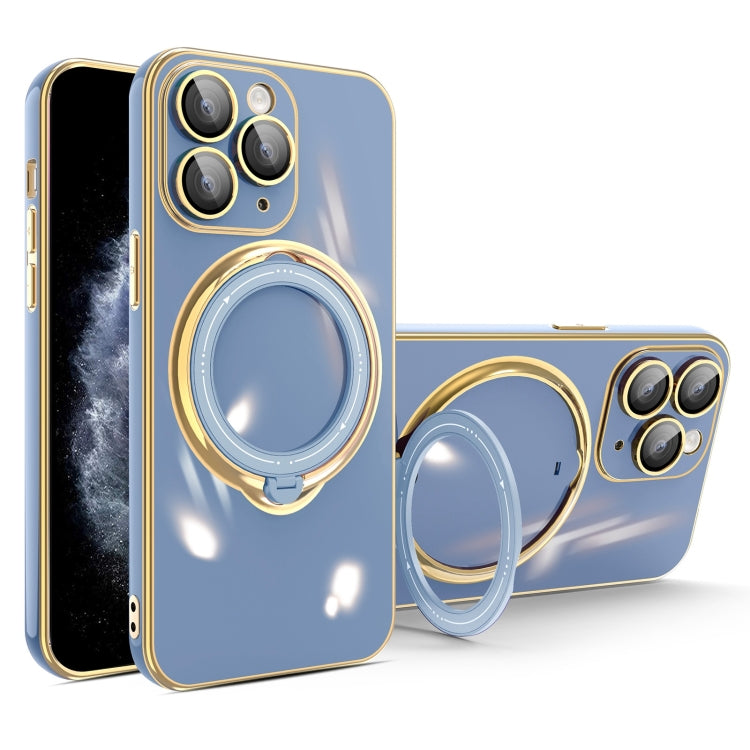 For iPhone 11 Pro Max Multifunction Electroplating MagSafe Holder Phone Case(Blue) - iPhone 11 Pro Max Cases by buy2fix | Online Shopping UK | buy2fix