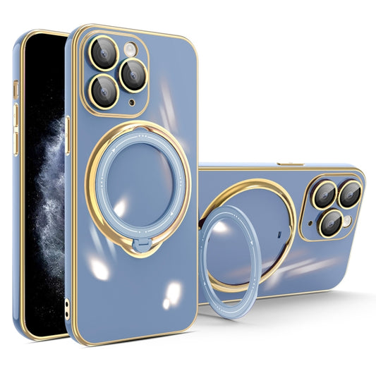 For iPhone 11 Pro Max Multifunction Electroplating MagSafe Holder Phone Case(Blue) - iPhone 11 Pro Max Cases by buy2fix | Online Shopping UK | buy2fix