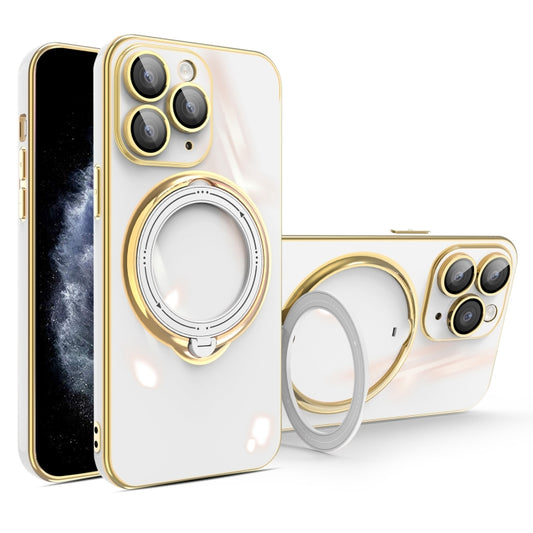 For iPhone 11 Pro Multifunction Electroplating MagSafe Holder Phone Case(White) - iPhone 11 Pro Cases by buy2fix | Online Shopping UK | buy2fix
