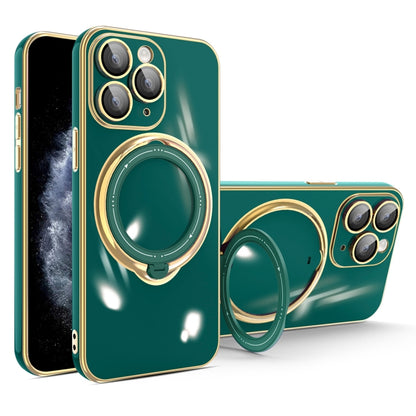 For iPhone 11 Pro Multifunction Electroplating MagSafe Holder Phone Case(Dark Green) - iPhone 11 Pro Cases by buy2fix | Online Shopping UK | buy2fix