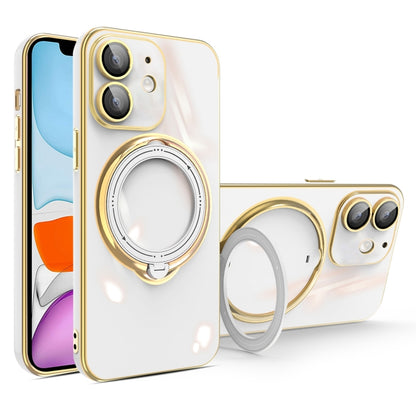 For iPhone 11 Multifunction Electroplating MagSafe Holder Phone Case(White) - iPhone 11 Cases by buy2fix | Online Shopping UK | buy2fix