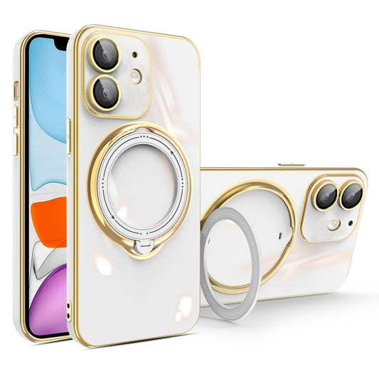 For iPhone 11 Multifunction Electroplating MagSafe Holder Phone Case(White) - iPhone 11 Cases by buy2fix | Online Shopping UK | buy2fix