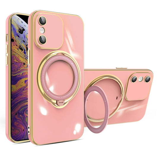For iPhone XS Max Multifunction Electroplating MagSafe Holder Phone Case(Pink) - More iPhone Cases by buy2fix | Online Shopping UK | buy2fix