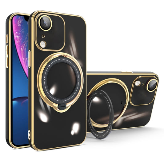 For iPhone XR Multifunction Electroplating MagSafe Holder Phone Case(Black) - More iPhone Cases by buy2fix | Online Shopping UK | buy2fix