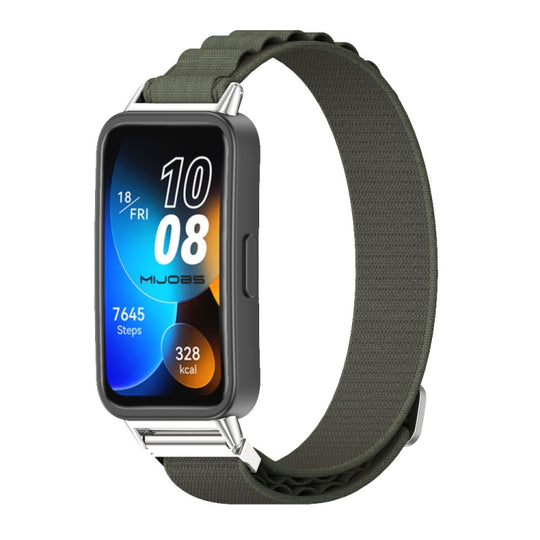 For Huawei Band 8 / 9 / 10 Mijobs Nylon Breathable Watch Band(Green+Silver)