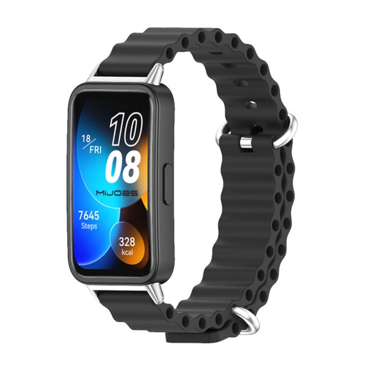 For Huawei Band 8 / 9 / 10 Mijobs Marine Silicone Breathable Watch Band(Black+Silver) - Watch Bands by MIJOBS | Online Shopping UK | buy2fix