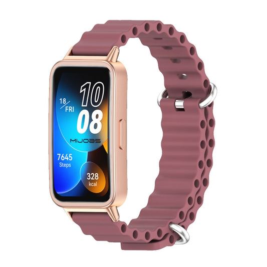 For Huawei Band 8 / 9 / 10 Mijobs Marine Silicone Breathable Watch Band(Wine Red+Rose Gold) - Watch Bands by MIJOBS | Online Shopping UK | buy2fix