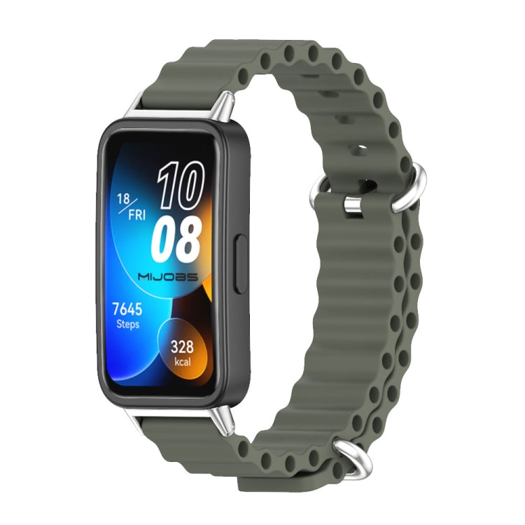 For Huawei Band 8 / 9 / 10 Mijobs Marine Silicone Breathable Watch Band(Khaki Green+Silver) - Watch Bands by MIJOBS | Online Shopping UK | buy2fix