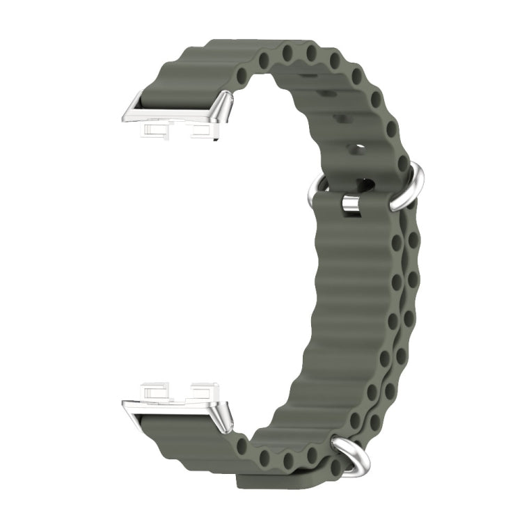 For Huawei Band 8 / 9 / 10 Mijobs Marine Silicone Breathable Watch Band(Khaki Green+Silver) - Watch Bands by MIJOBS | Online Shopping UK | buy2fix