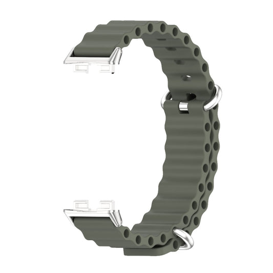 For Huawei Band 8 / 9 / 10 Mijobs Marine Silicone Breathable Watch Band(Khaki Green+Silver) - Watch Bands by MIJOBS | Online Shopping UK | buy2fix