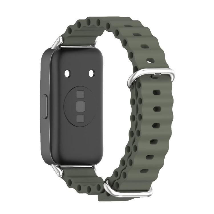 For Huawei Band 8 / 9 / 10 Mijobs Marine Silicone Breathable Watch Band(Khaki Green+Silver) - Watch Bands by MIJOBS | Online Shopping UK | buy2fix