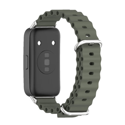 For Huawei Band 8 / 9 / 10 Mijobs Marine Silicone Breathable Watch Band(Khaki Green+Silver) - Watch Bands by MIJOBS | Online Shopping UK | buy2fix